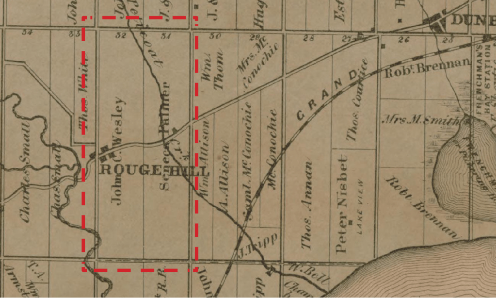 Lots 31&32, Con. 3 B.F. Tremaine’s Map of the County of Ontario, Upper Canada by John Shier Esq. P.L.A. & County Engineer and published by Geo. C. Tremaine, 1860. (University of Toronto Map & Data Library)