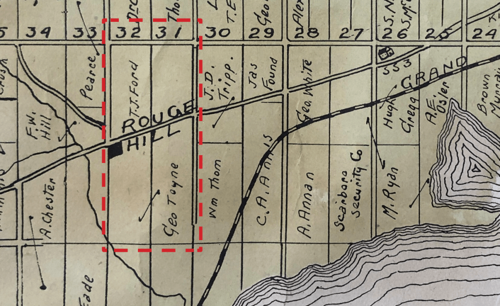 IMAGE #19 Lots 31&32, Con. 3 B.F. Gidual Landowners’ Map of Pickering, c. 1917. (PA)