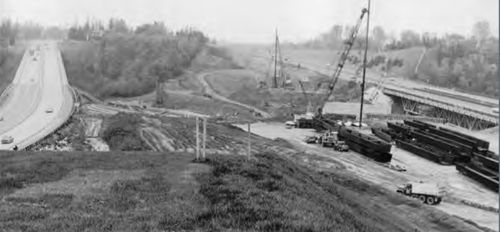 Black and white image of cranes along the Rouge Valley